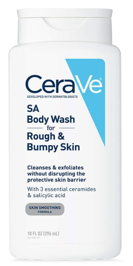 CeraVe SA Body Wash for rough and bumpy skin with salicylic acid, exfoliating body cleanser for smoother skin texture.